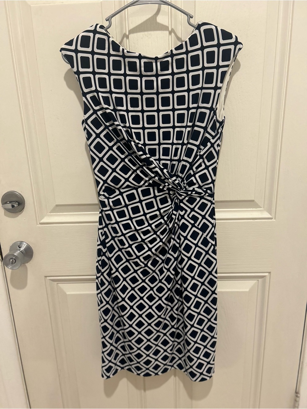 Lauren Ralph Lauren Navy and White Geometric Knot-Front Mini Dress
